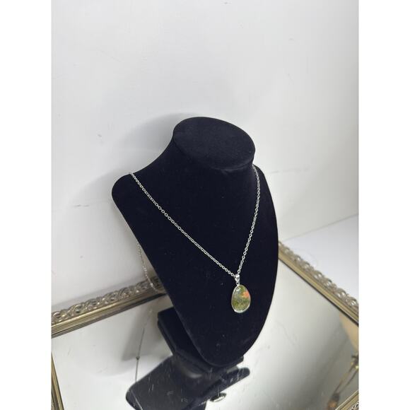 Unakite Jasper Gemstone Pendant Sterling Silver Serpentine Necklace Chain Adjus - Picture 2 of 9